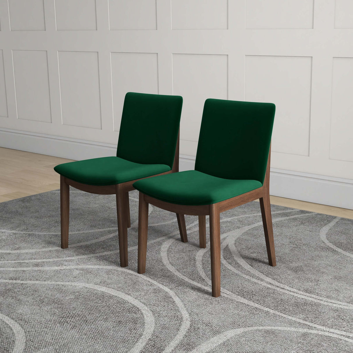 Laura Mid-Century Modern Solid Wood Dining Chair (Set of 2) Green Velvet from Ashcroft Furniture - Luna Furniture