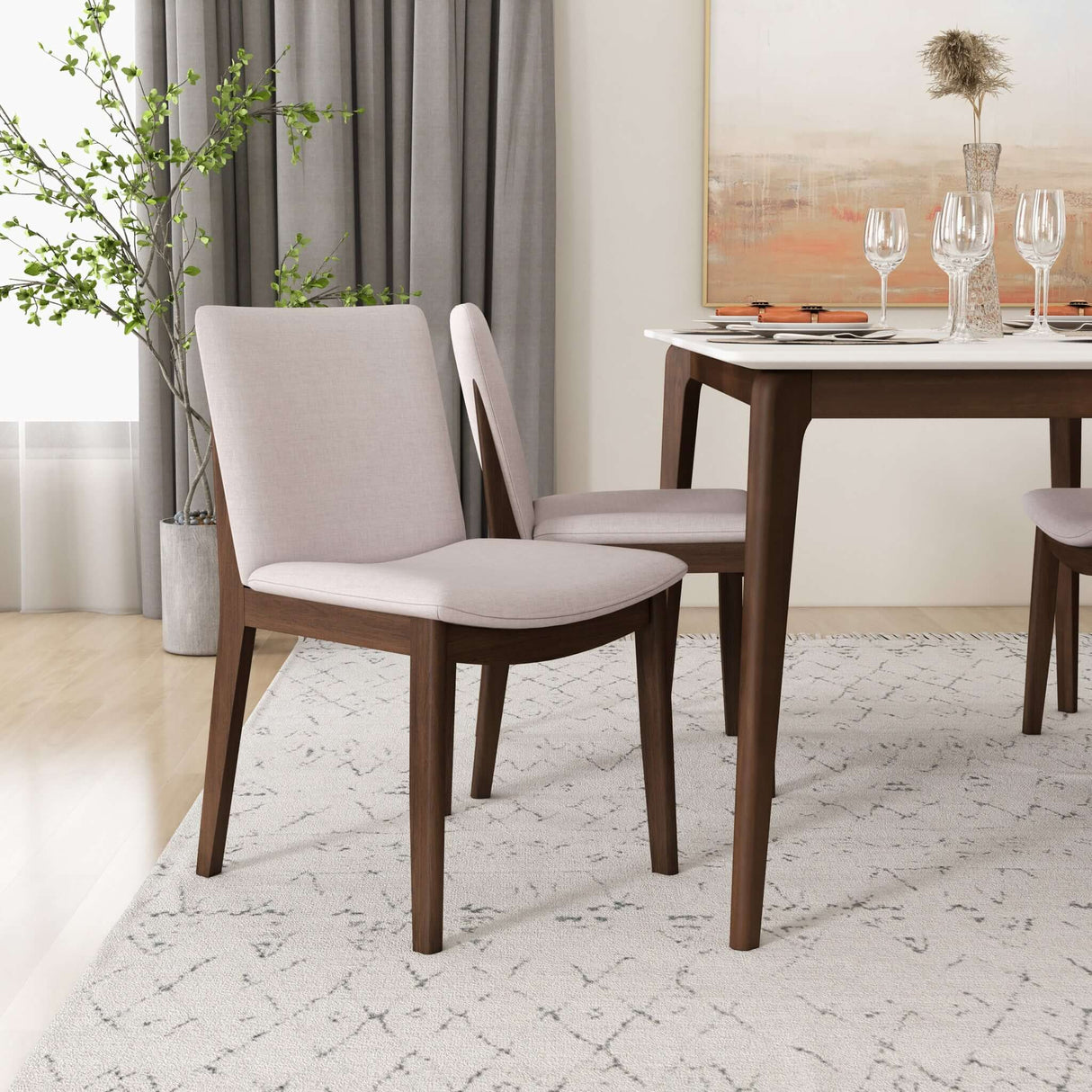 Laura Mid-Century Modern Solid Wood Dining Chair (Set of 2) Green Velvet from Ashcroft Furniture - Luna Furniture