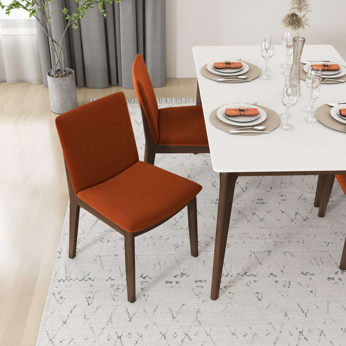 Laura Mid-Century Modern Solid Wood Dining Chair (Set of 2) Green Velvet from Ashcroft Furniture - Luna Furniture
