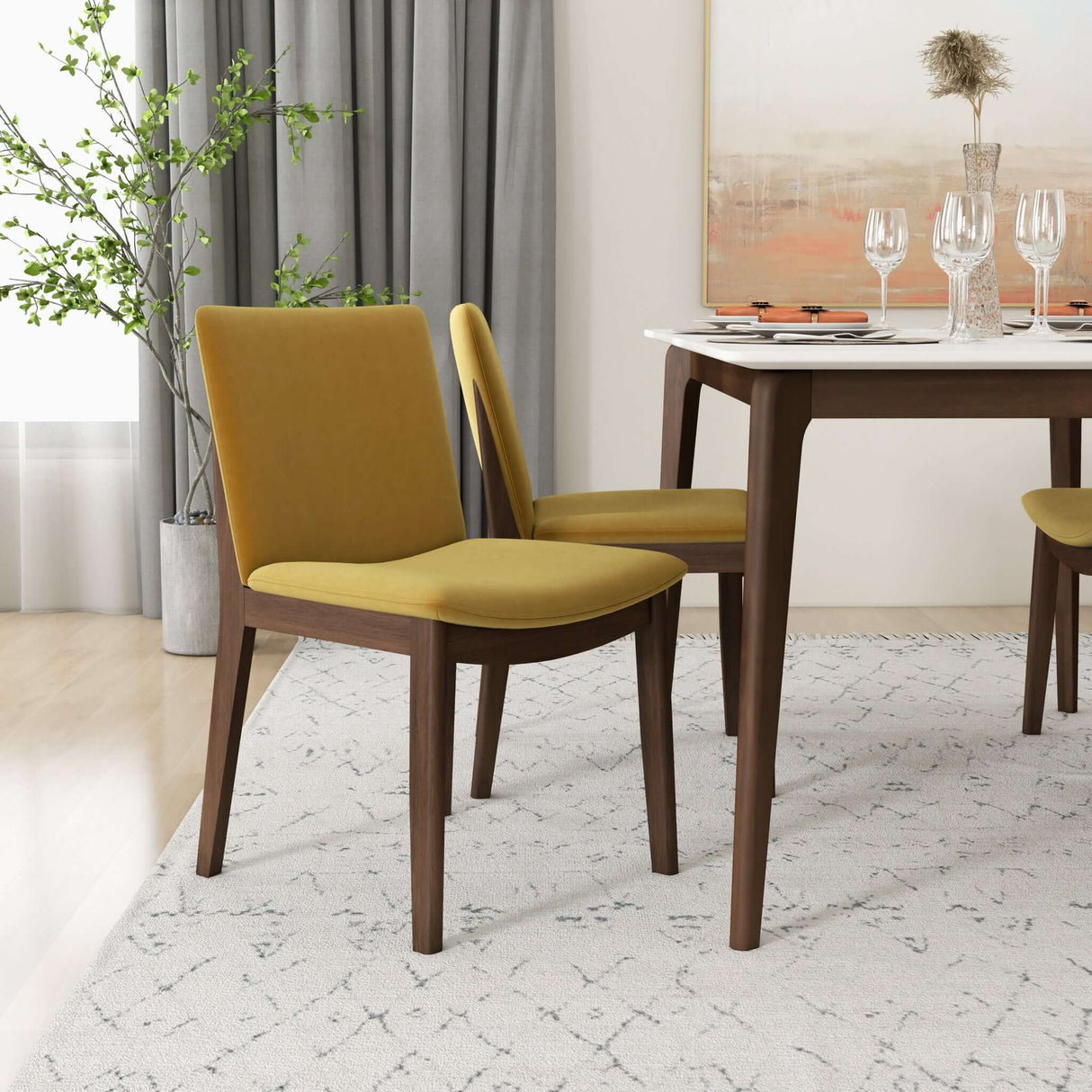 Laura Mid-Century Modern Solid Wood Dining Chair (Set of 2) Green Velvet from Ashcroft Furniture - Luna Furniture