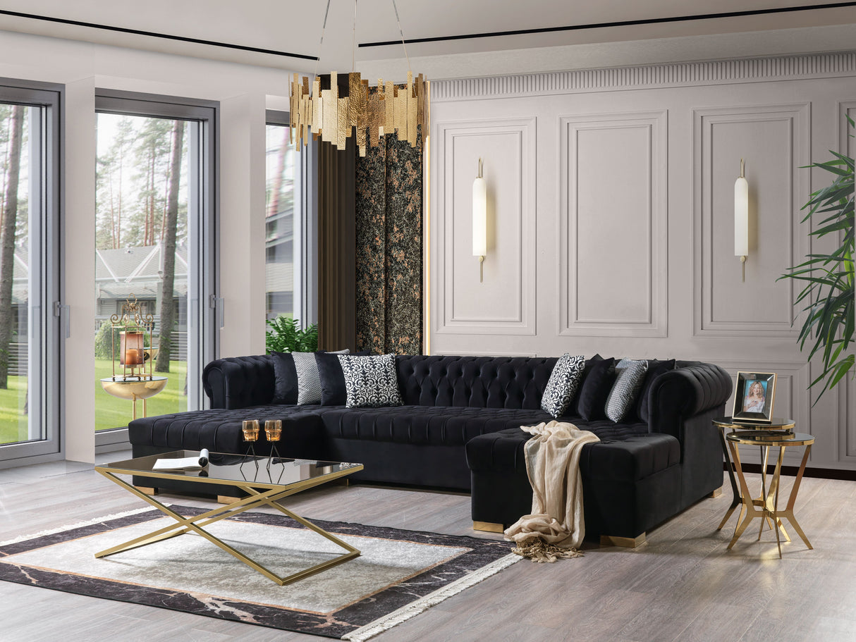 Lauren Black Velvet Double Chaise Sectional from Nova Furniture - Luna Furniture