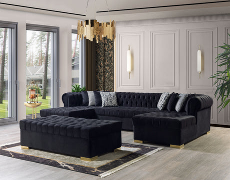 Lauren Black Velvet Double Chaise Sectional from Nova Furniture - Luna Furniture