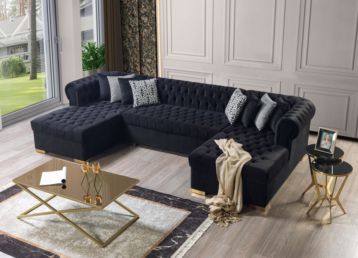 Lauren Black Velvet Double Chaise Sectional from Nova Furniture - Luna Furniture