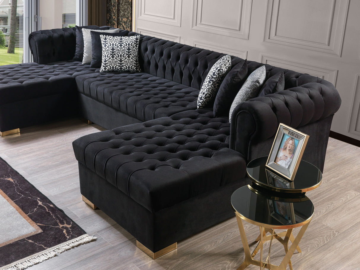Lauren Black Velvet Double Chaise Sectional from Nova Furniture - Luna Furniture