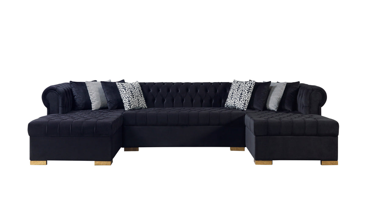 Lauren Black Velvet Double Chaise Sectional from Nova Furniture - Luna Furniture