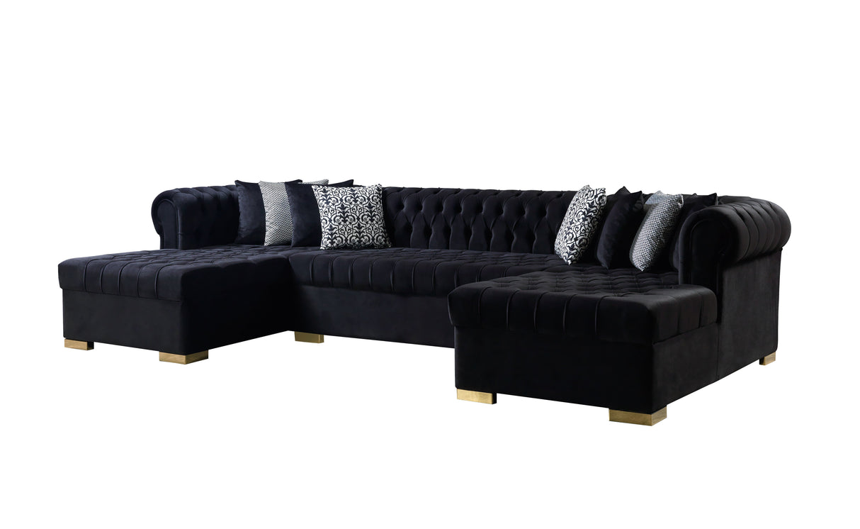 Lauren Black Velvet Double Chaise Sectional from Nova Furniture - Luna Furniture