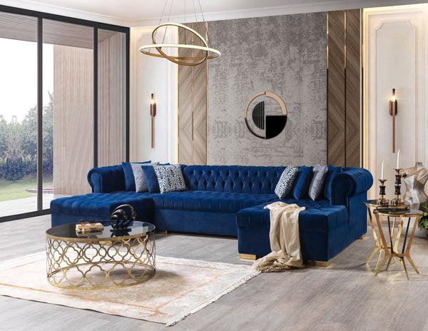 Lauren Blue Velvet Double Chaise Sectional