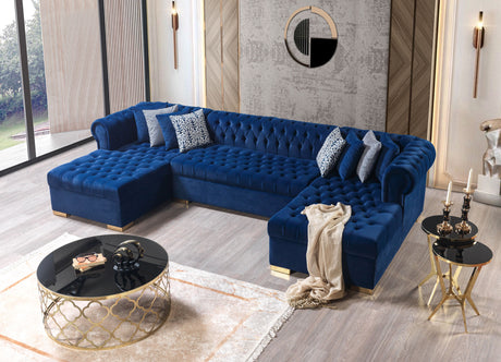 Lauren Blue Velvet Double Chaise Sectional from Nova Furniture - Luna Furniture