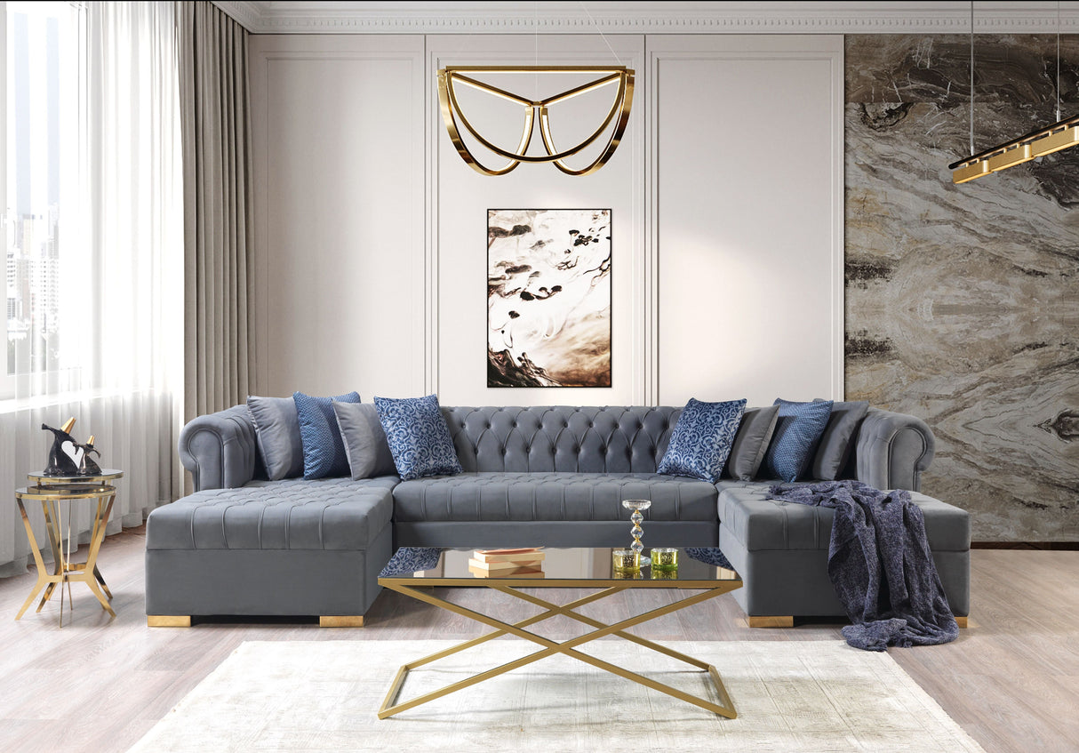 Lauren Gray Velvet Double Chaise Sectional from Nova Furniture - Luna Furniture