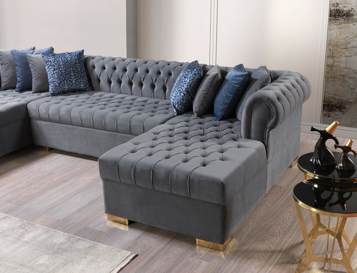 Lauren Gray Velvet Double Chaise Sectional from Nova Furniture - Luna Furniture