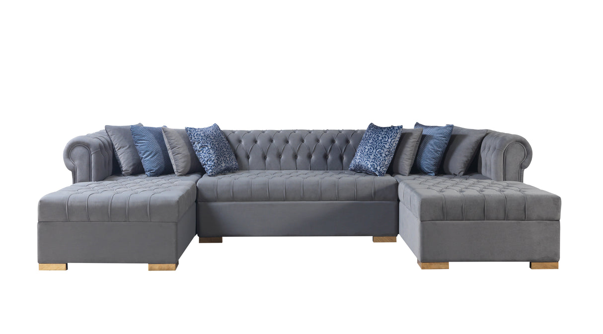 Lauren Gray Velvet Double Chaise Sectional from Nova Furniture - Luna Furniture