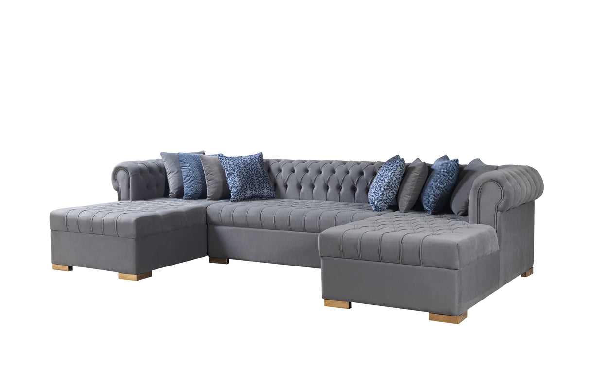 Lauren Gray Velvet Double Chaise Sectional from Nova Furniture - Luna Furniture