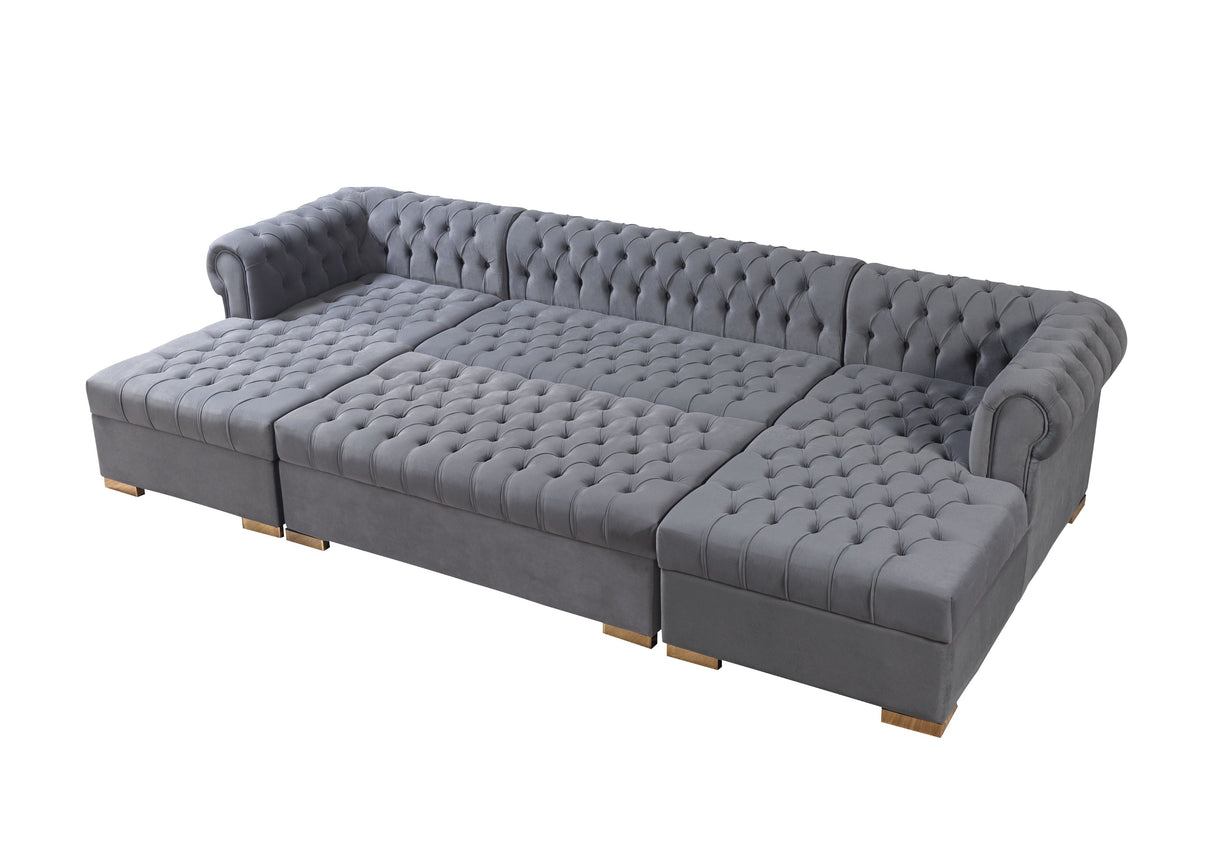 Lauren Gray Velvet Double Chaise Sectional from Nova Furniture - Luna Furniture