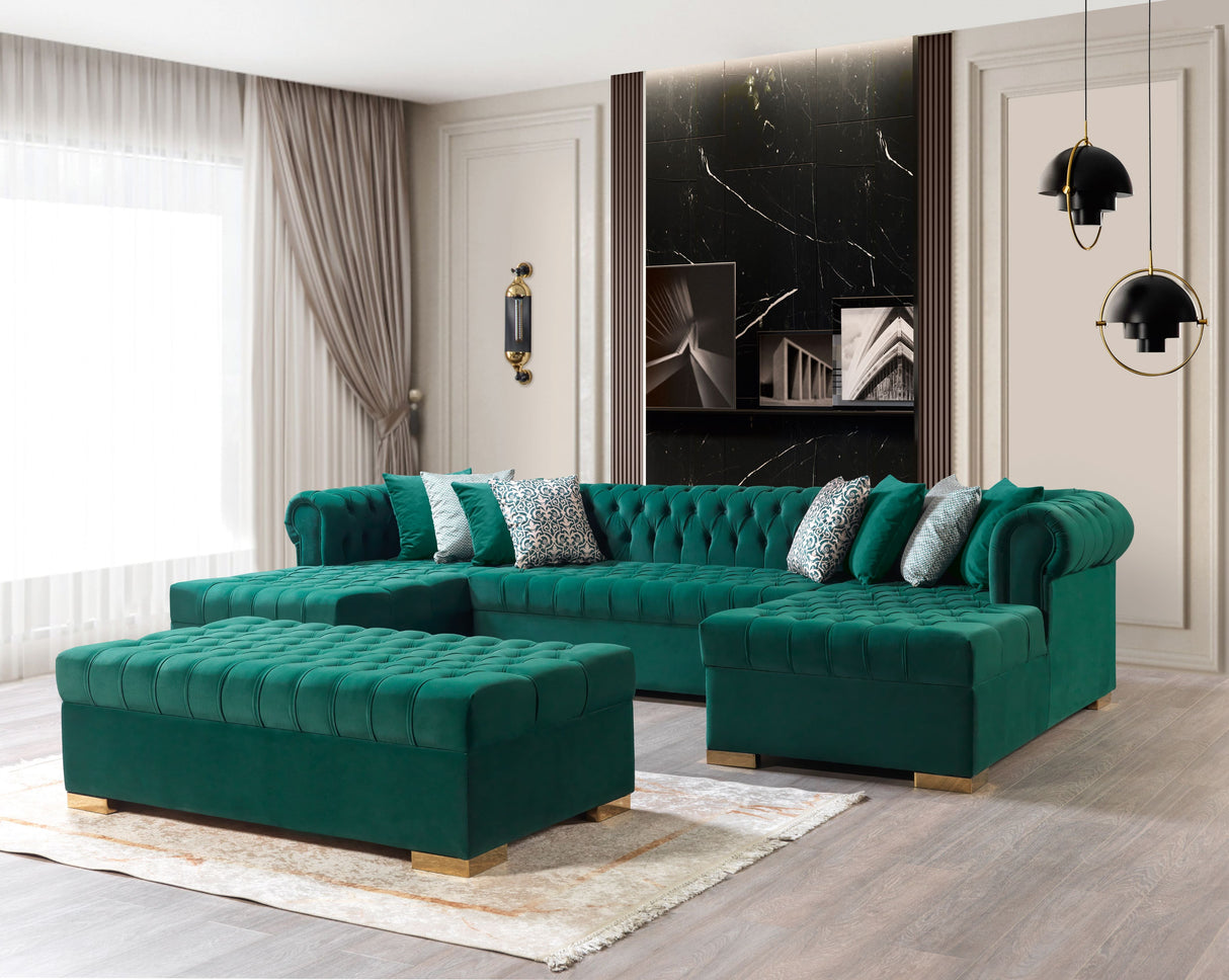 Lauren Green Velvet Double Chaise Sectional from Nova Furniture - Luna Furniture