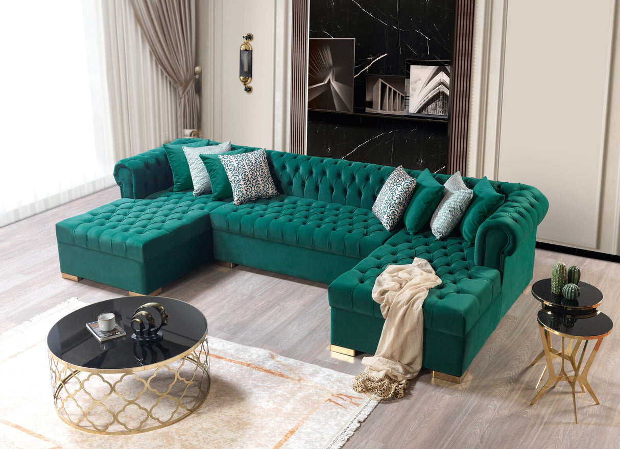 Lauren Green Velvet Double Chaise Sectional from Nova Furniture - Luna Furniture