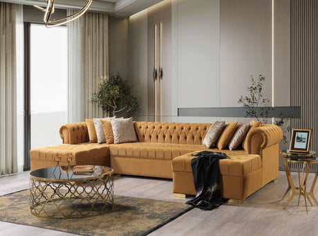 Lauren Mustard Velvet Double Chaise Sectional from Nova Furniture - Luna Furniture