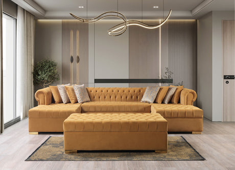 Lauren Mustard Velvet Double Chaise Sectional from Nova Furniture - Luna Furniture