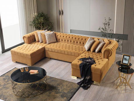 Lauren Mustard Velvet Double Chaise Sectional from Nova Furniture - Luna Furniture