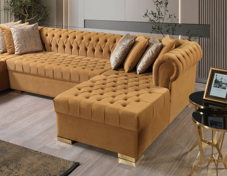 Lauren Mustard Velvet Double Chaise Sectional from Nova Furniture - Luna Furniture