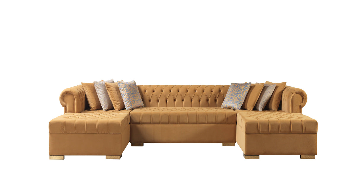 Lauren Mustard Velvet Double Chaise Sectional from Nova Furniture - Luna Furniture