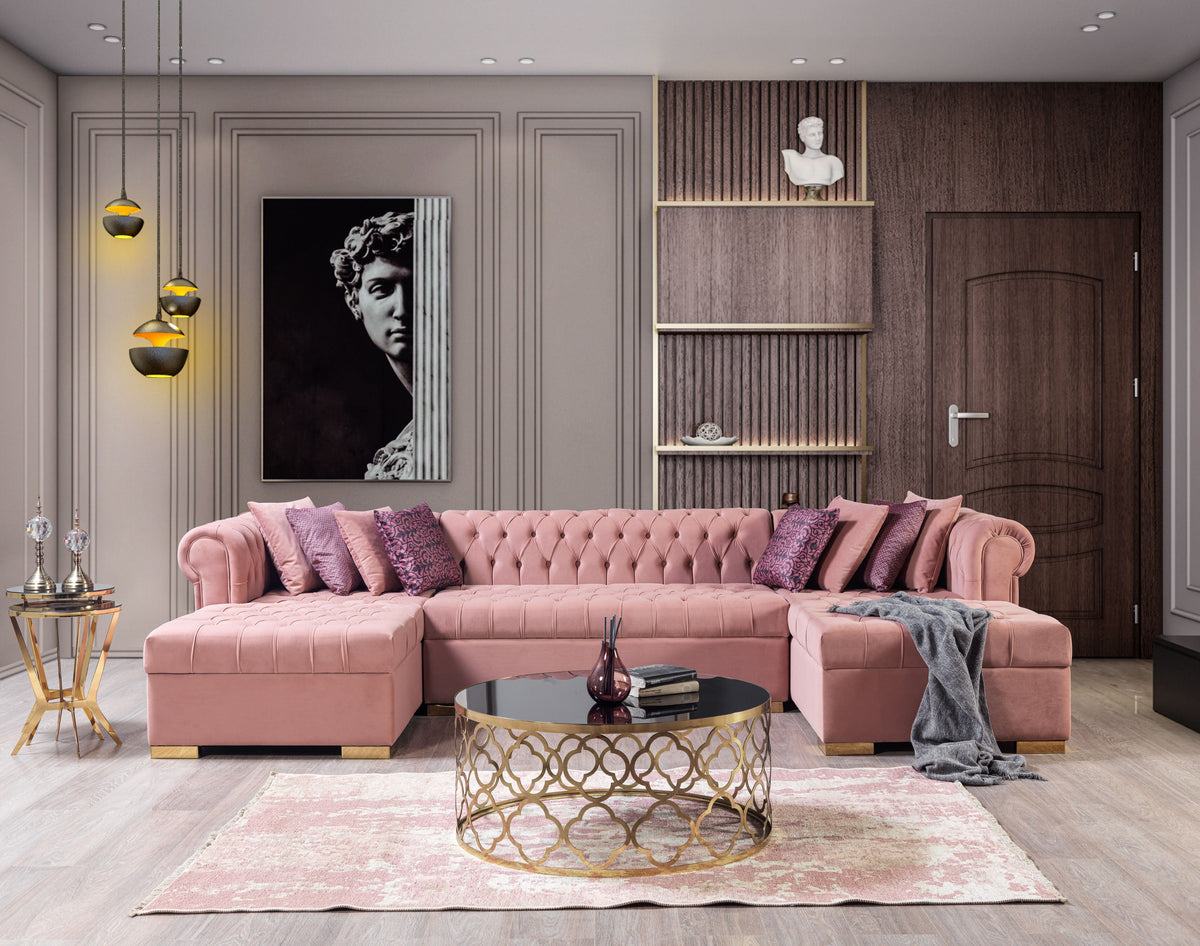 Lauren Velvet Pink Double Chaise Sectional Context