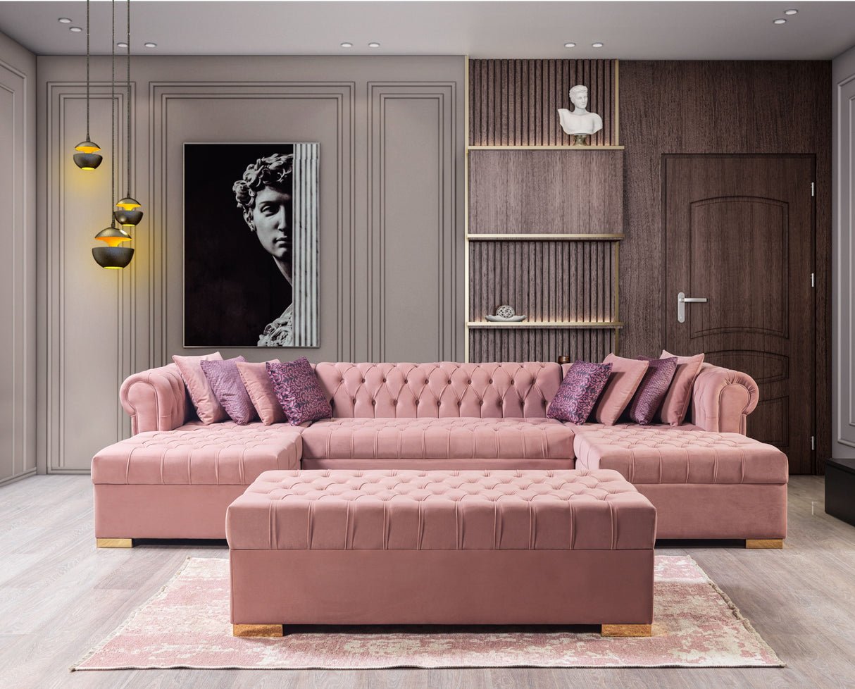 Lauren Pink Velvet Double Chaise Sectional from Nova Furniture - Luna Furniture