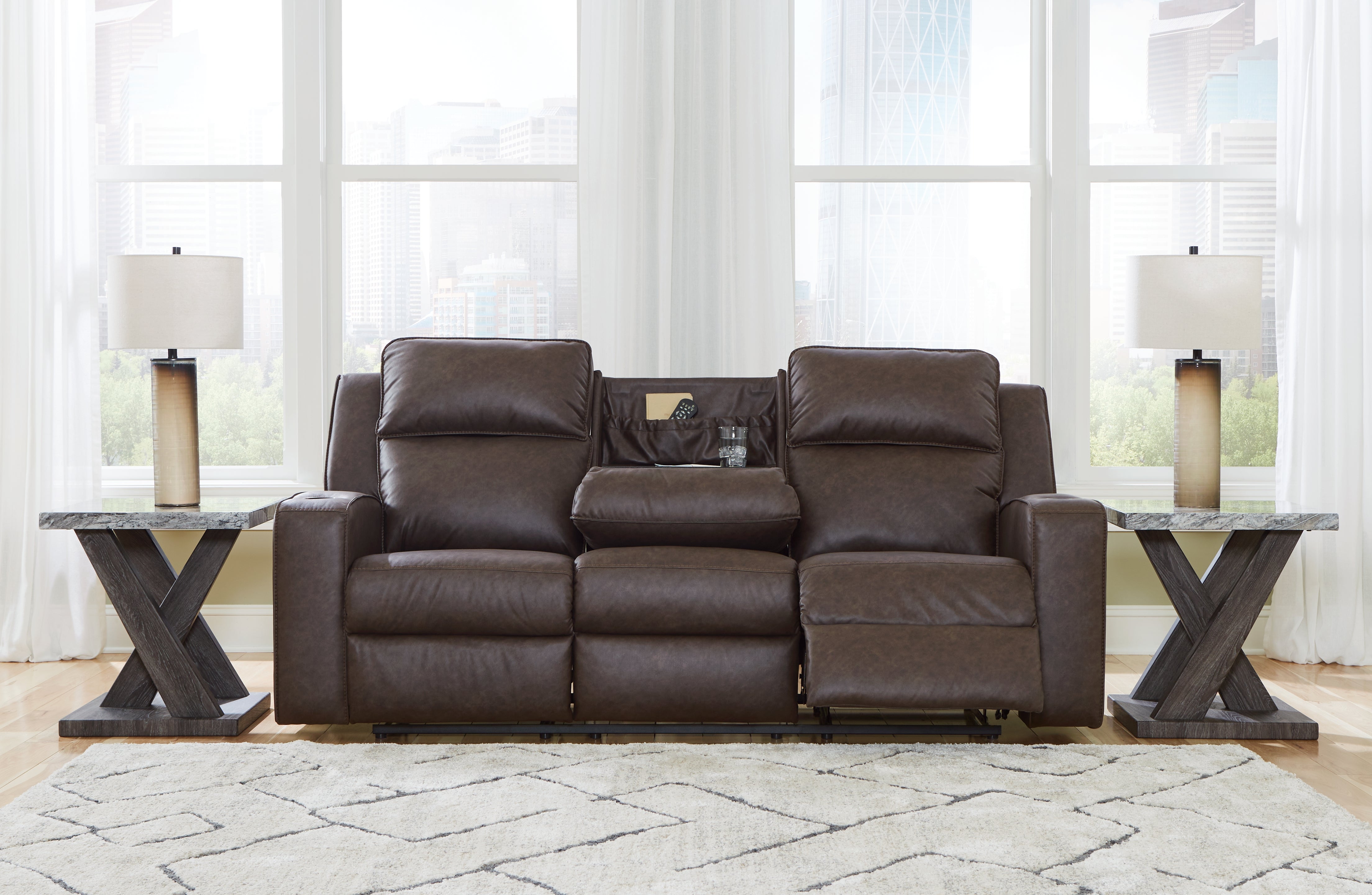 Lavenhorne Granite Reclining Sofa with Drop Down Table - Luna