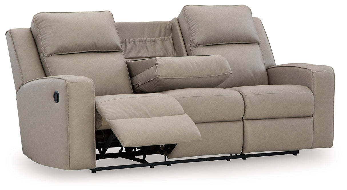 Lavenhorne Pebble Reclining Sofa with Drop Down Table from Ashley - Luna Furniture