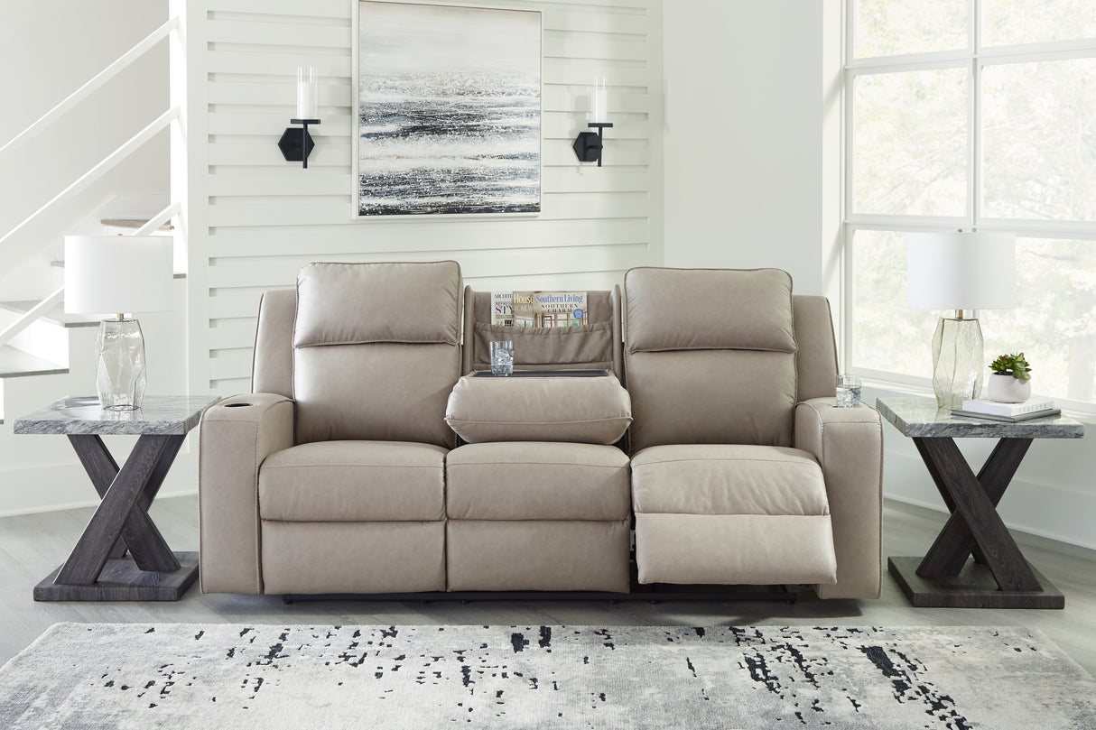 Lavenhorne Pebble Reclining Sofa with Drop Down Table from Ashley - Luna Furniture