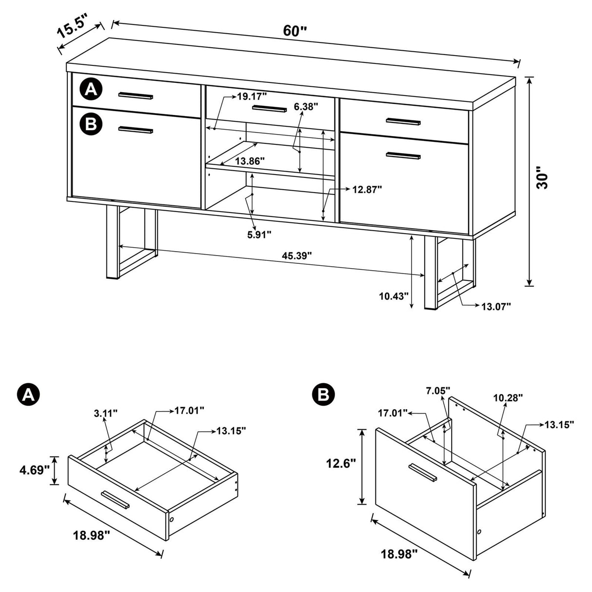 Lawtey Cappuccino 5-Drawer Credenza with Adjustable Shelf from Coaster - Luna Furniture