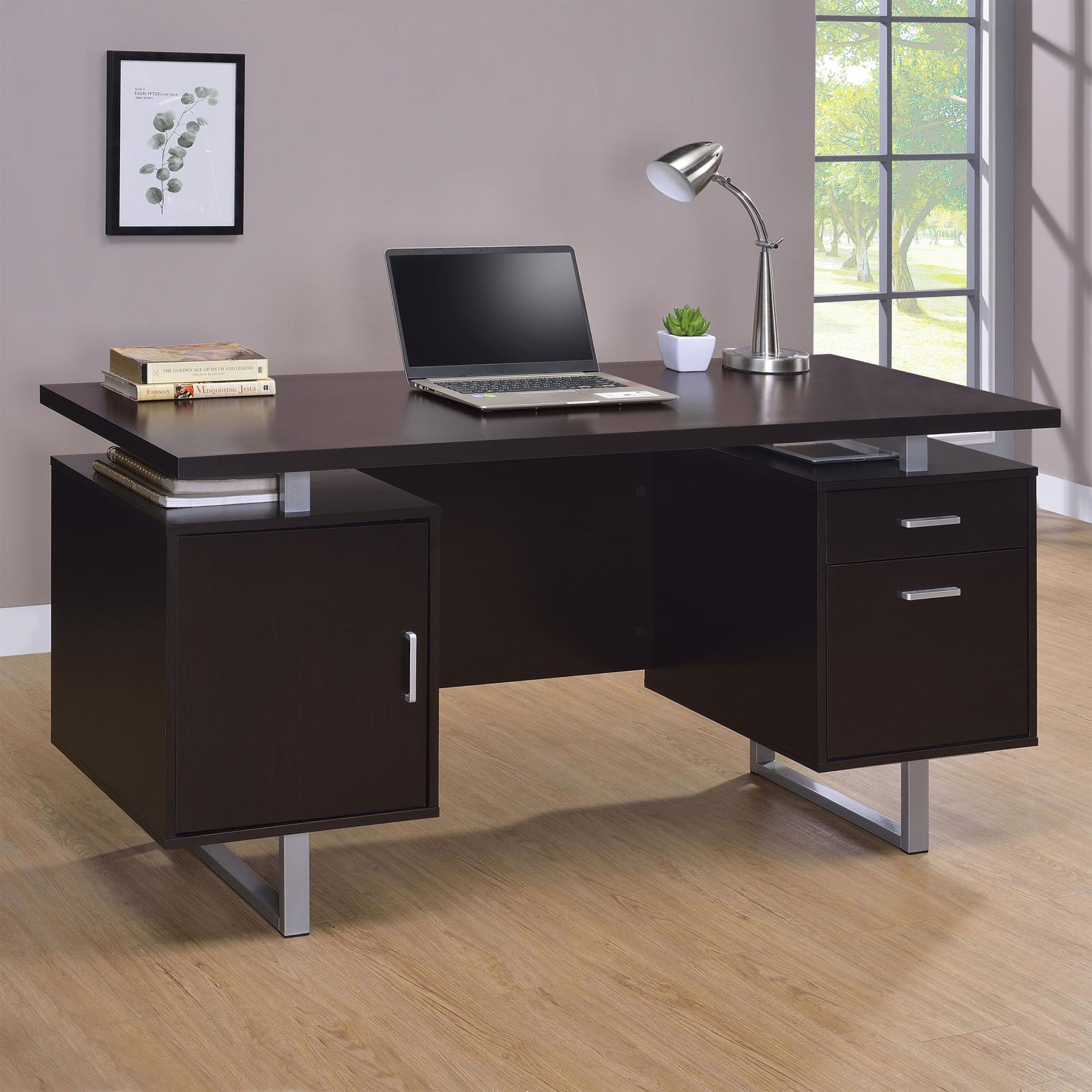 Lawtey Rectangular Storage Office Desk Cappuccino - Luna Furniture