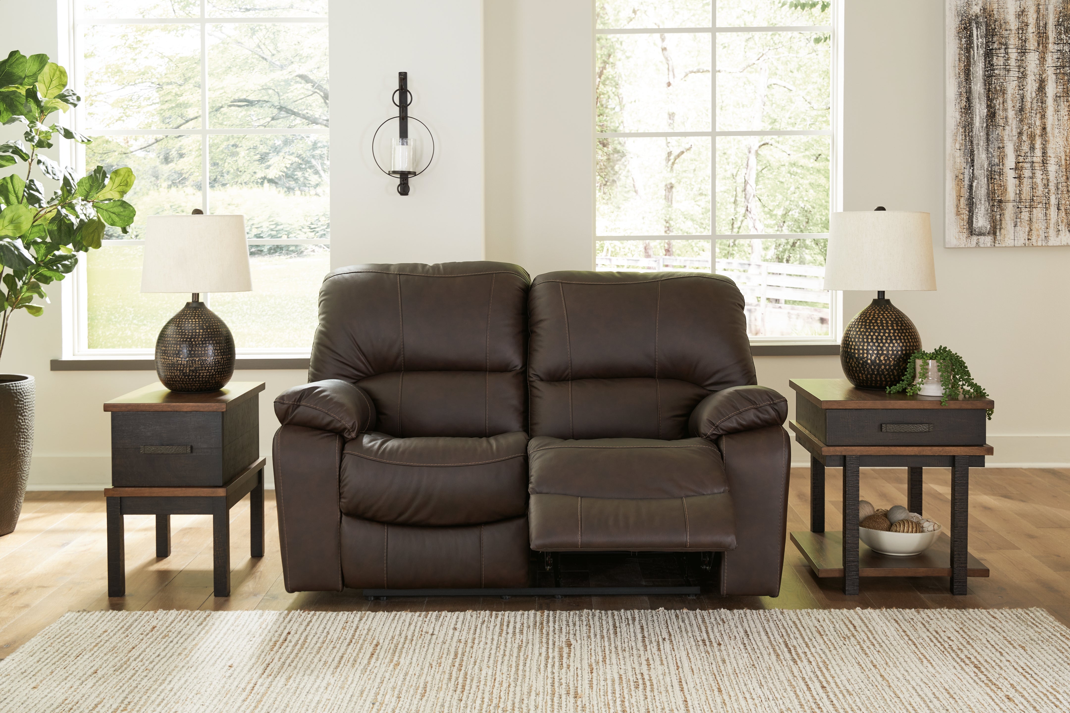 Ashley Leesworth Dark Brown Power Reclining Loveseat - Luna Furniture