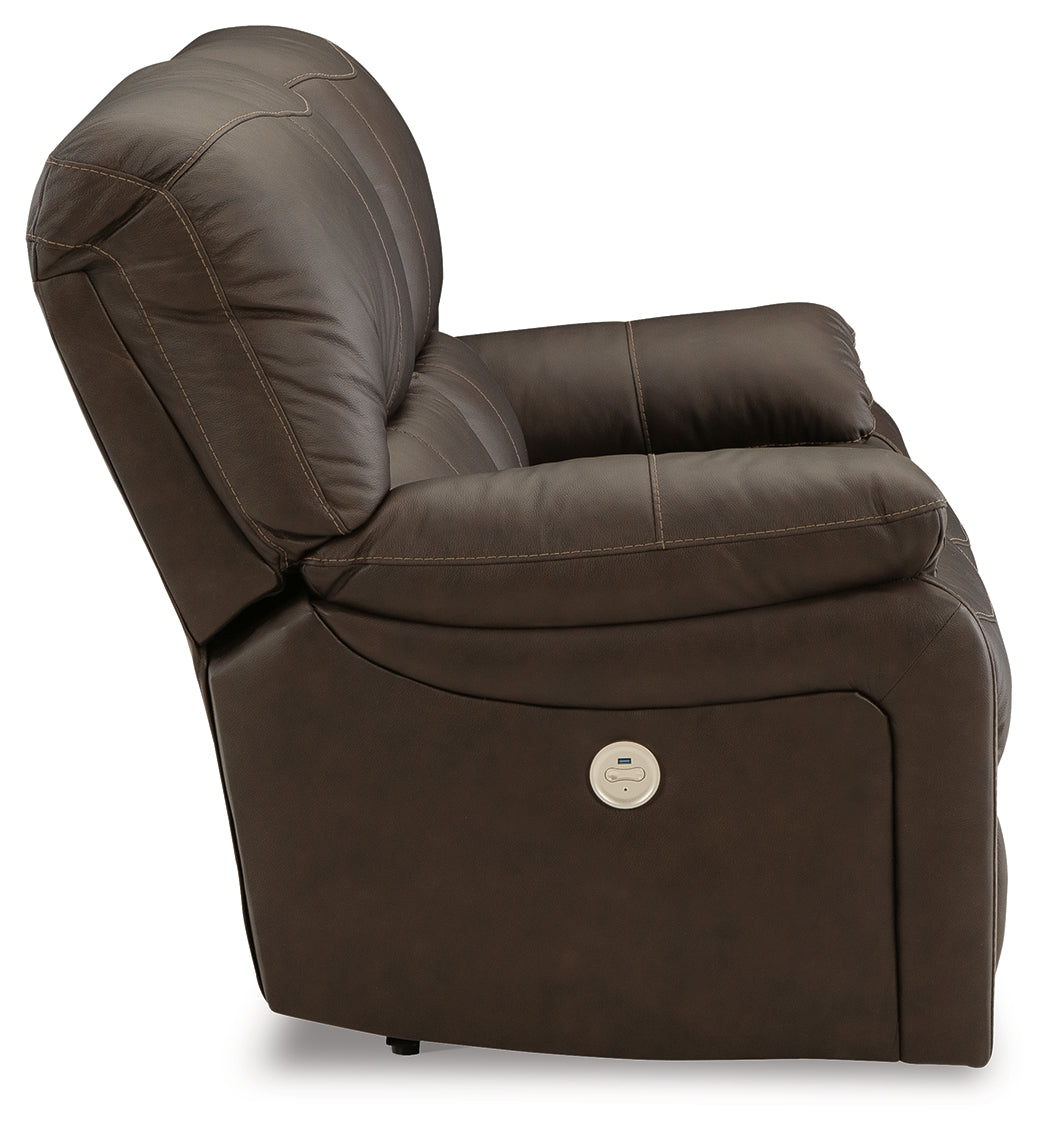 Ashley Leesworth Dark Brown Power Reclining Loveseat - Luna Furniture