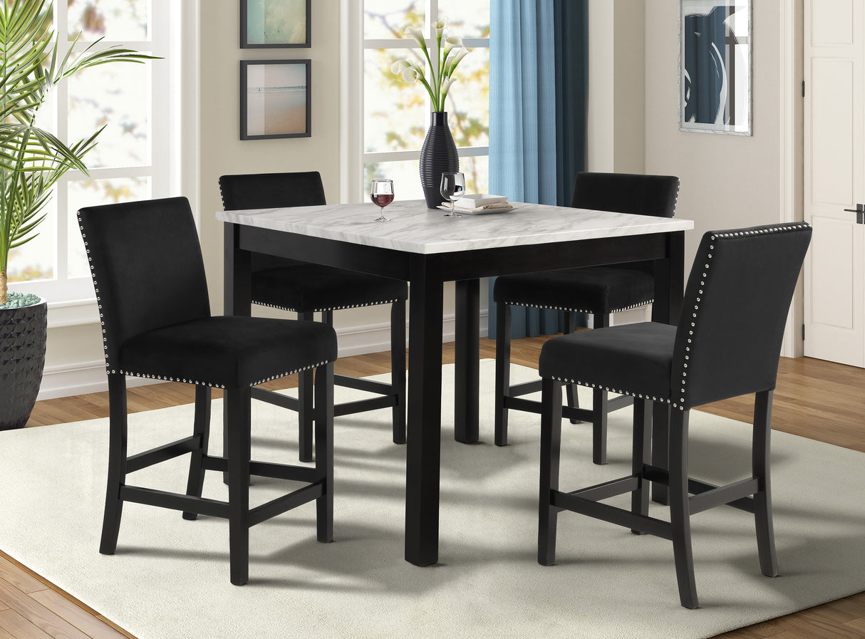 Lennon Black/White Velvet 5-Piece Counter Height Dining Set from Crown Mark - Luna Furniture