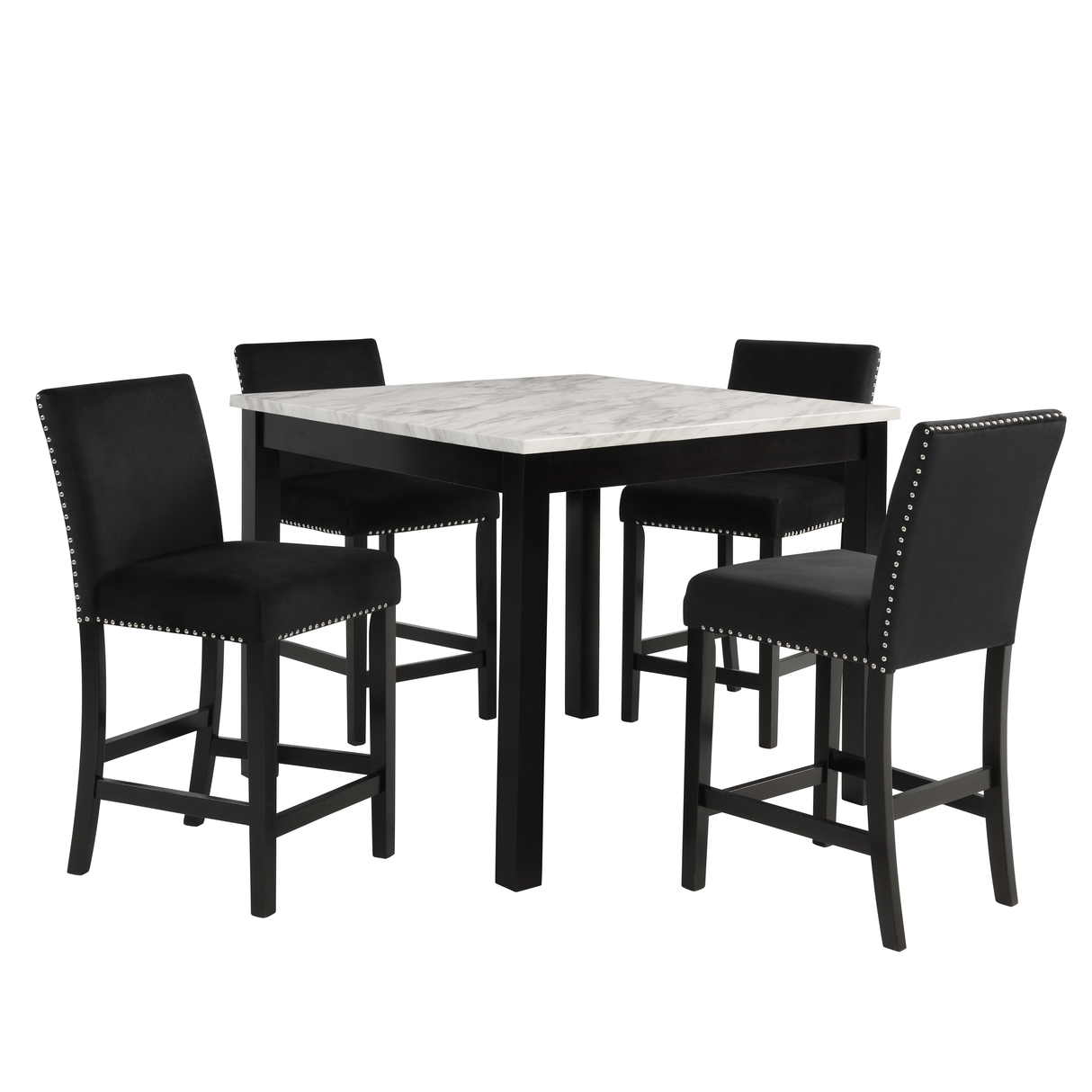 Lennon Black/White Velvet 5-Piece Counter Height Dining Set from Crown Mark - Luna Furniture
