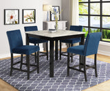 Lennon Blue/White Velvet 5-Piece Counter Height Dining Set from Crown Mark - Luna Furniture