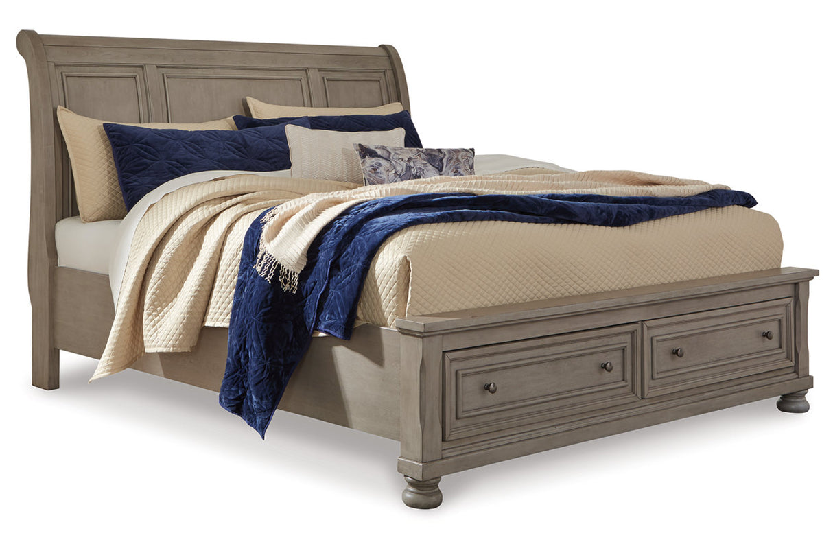 Lettner Light Gray Queen Sleigh Storage Platform Bed from Ashley Furniture - Luna Furniture
