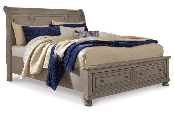 Lettner Light Gray Queen Sleigh Storage Platform Bed