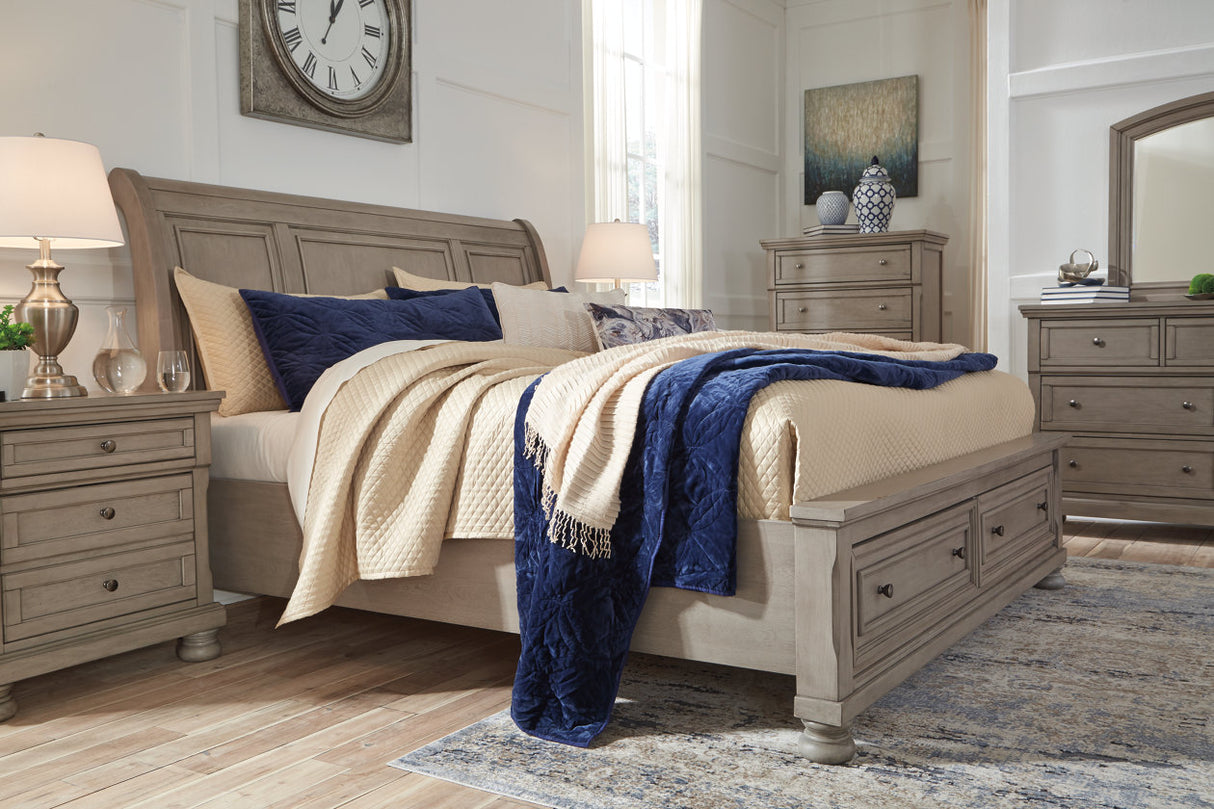 Lettner Light Gray Queen Sleigh Storage Platform Bed from Ashley Furniture - Luna Furniture