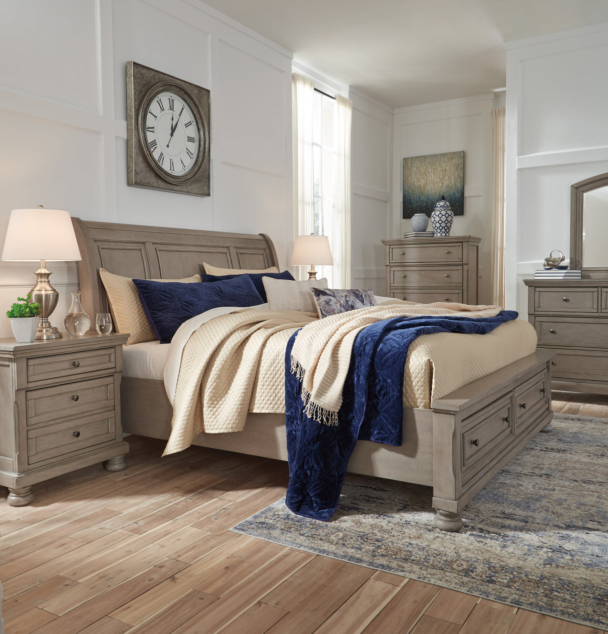 Lettner Light Gray Sleigh Platform Bedroom Set from Ashley - Luna Furniture