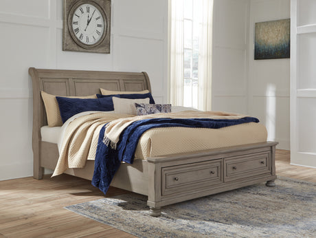 Lettner Light Gray Sleigh Storage Platform Bedroom Set from Ashley - Luna Furniture