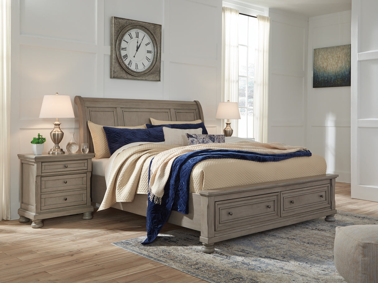 Lettner Light Gray Sleigh Storage Platform Bedroom Set from Ashley - Luna Furniture