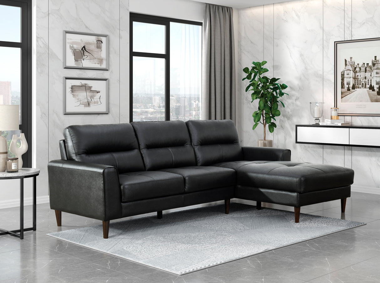 Lewes Black Leather 2-Piece Sectional with Right Chaise from Homelegance - Luna Furniture