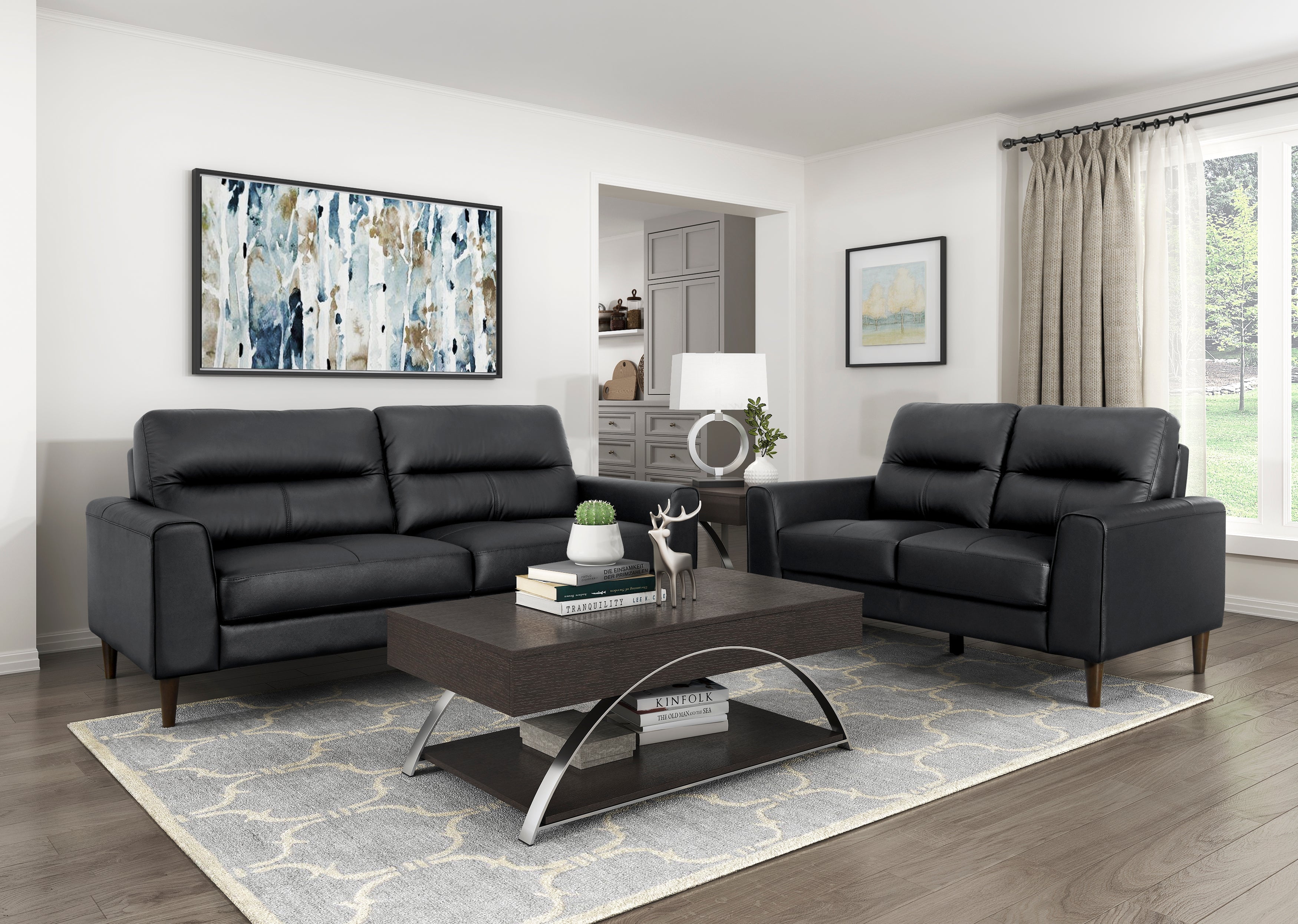 小物 BE010/CLR BLACK-GRY Lewes Black Leather Living Room Set – Luna Furniture