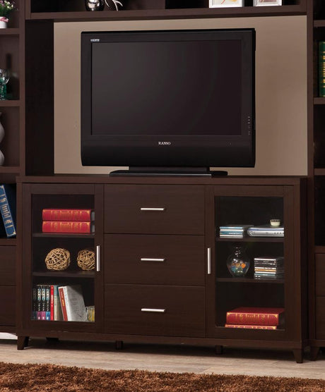 Lewes Cappuccino 2-Door TV Stand with Adjustable Shelves from Coaster - Luna Furniture