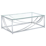 Lille Chrome Accents Glass Top Rectangular Coffee Table from Coaster - Luna Furniture