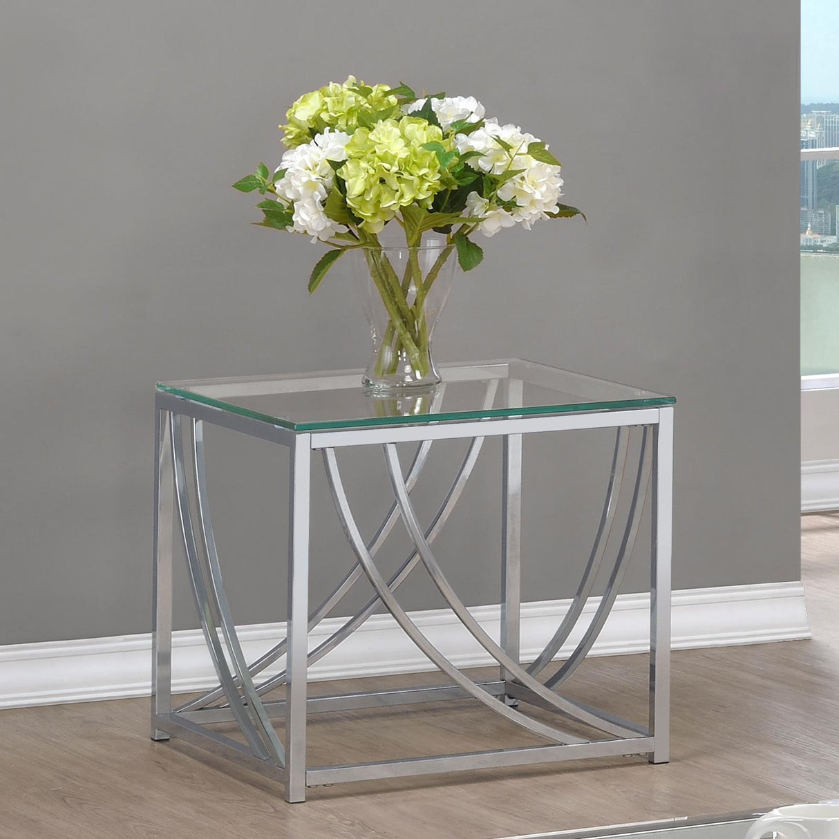 Lille Chrome Glass Top Square End Table Accents from Coaster - Luna Furniture
