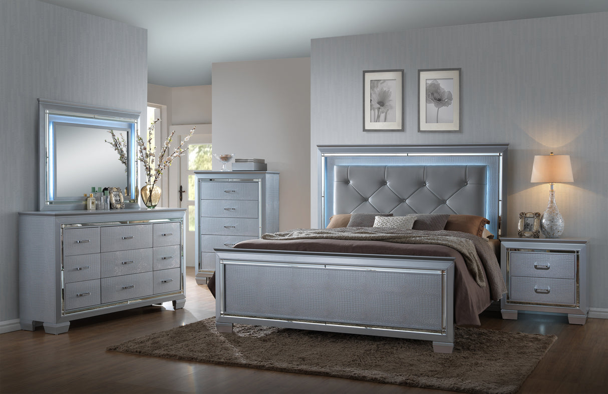 big lots silver dresser Furniture of America Seabliss Silver Glam 9 Drawer 62 in. Wide Dresser With Mirror IDF-7416SV-DM