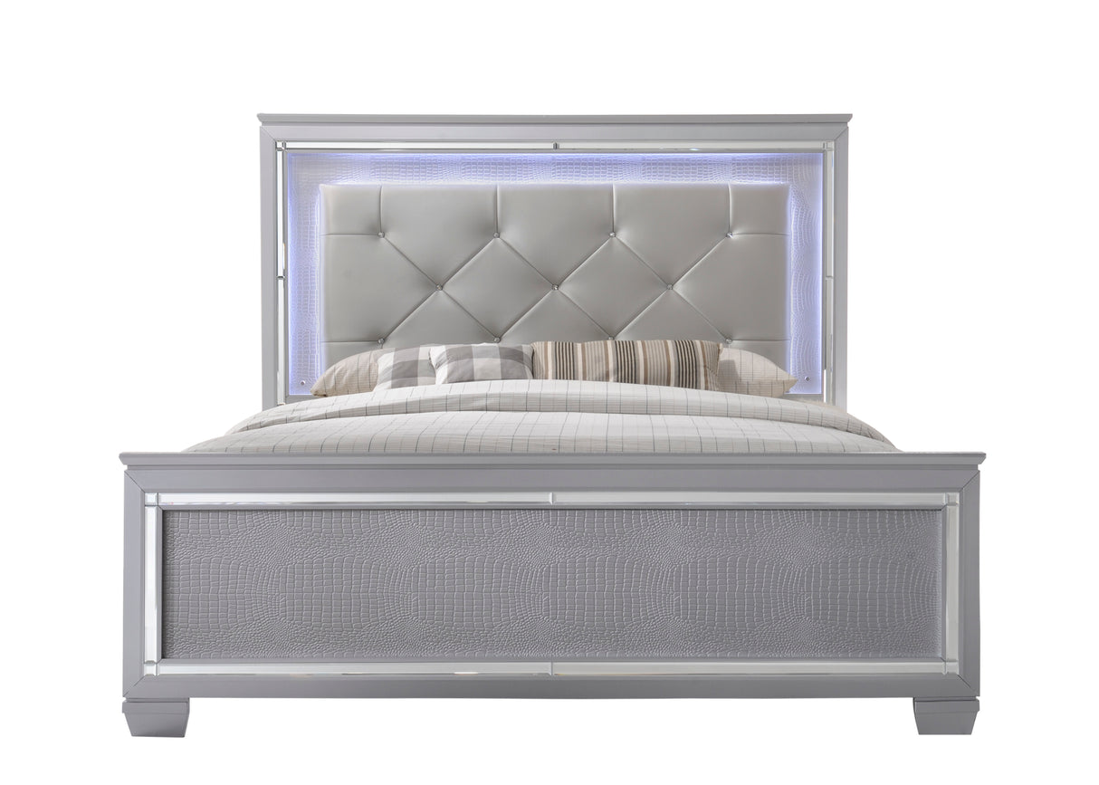 Lillian Silver LED Upholestered Bedroom Set from Crown Mark - Luna Furniture