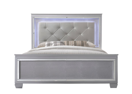 Lillian Silver LED Upholestered Bedroom Set from Crown Mark - Luna Furniture